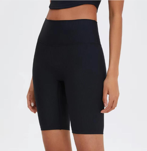 High Waist Yoga Shorts Women Sports Shorts Ribbed Gym Workout Shorts