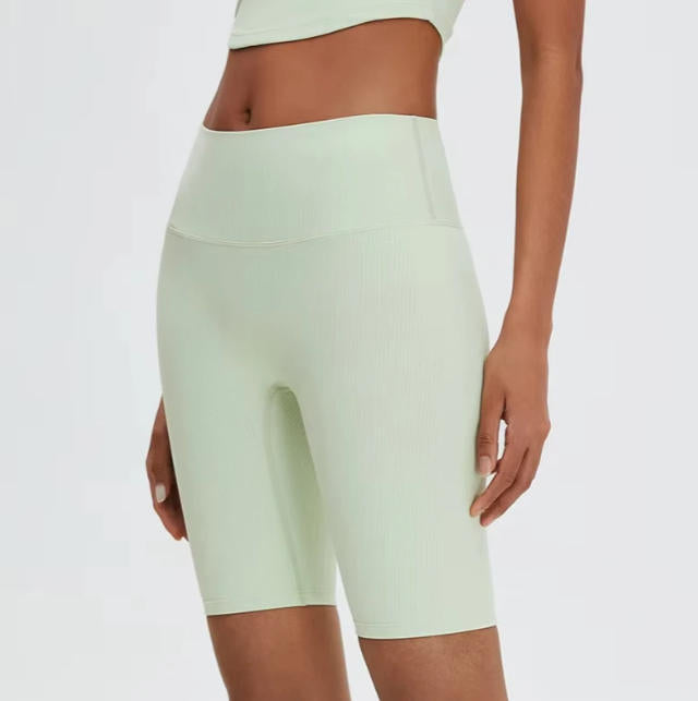 High Waist Yoga Shorts Women Sports Shorts Ribbed Gym Workout Shorts